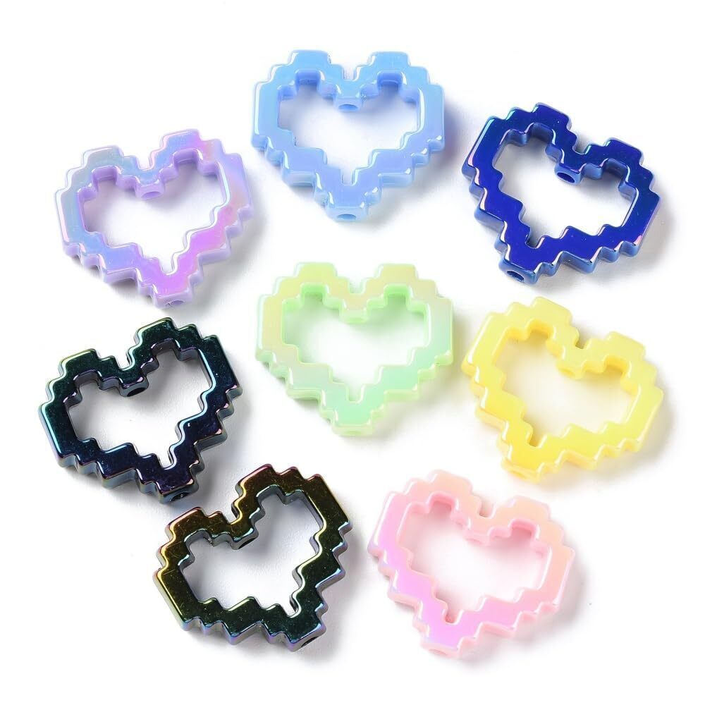 5789 200 pcs Random Acrylic Frame UV Plated Hollow Heart Beads Rainbow